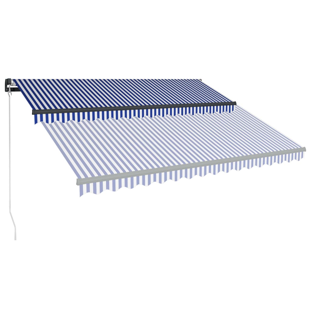Tenda da Sole Retrattile Manuale e LED 400x300cm Blu e Bianco