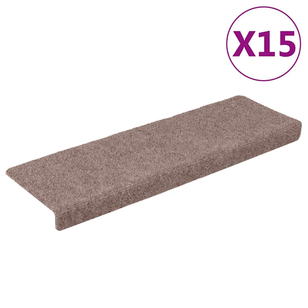 Tappetini per scale autoadesivi 15 pz 65x21x4 cm Marrone Chiaro Bordo rettangolare