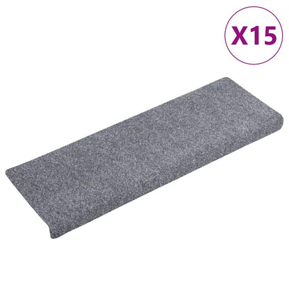 Tappetini per scale autoadesivi 15 pz 65x21x4 cm Grigio chiaro bordo rettangolare
