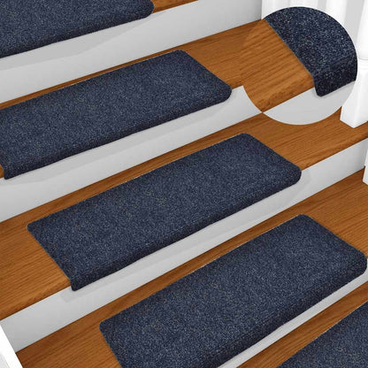 Tappetini per scale autoadesivi 15 pz 65x21x4 cm blu bordo rettangolare