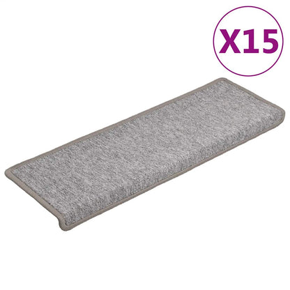 Tappetini per scale 15 pz 65x21x4 cm Grigio chiaro Bordo rettangolare