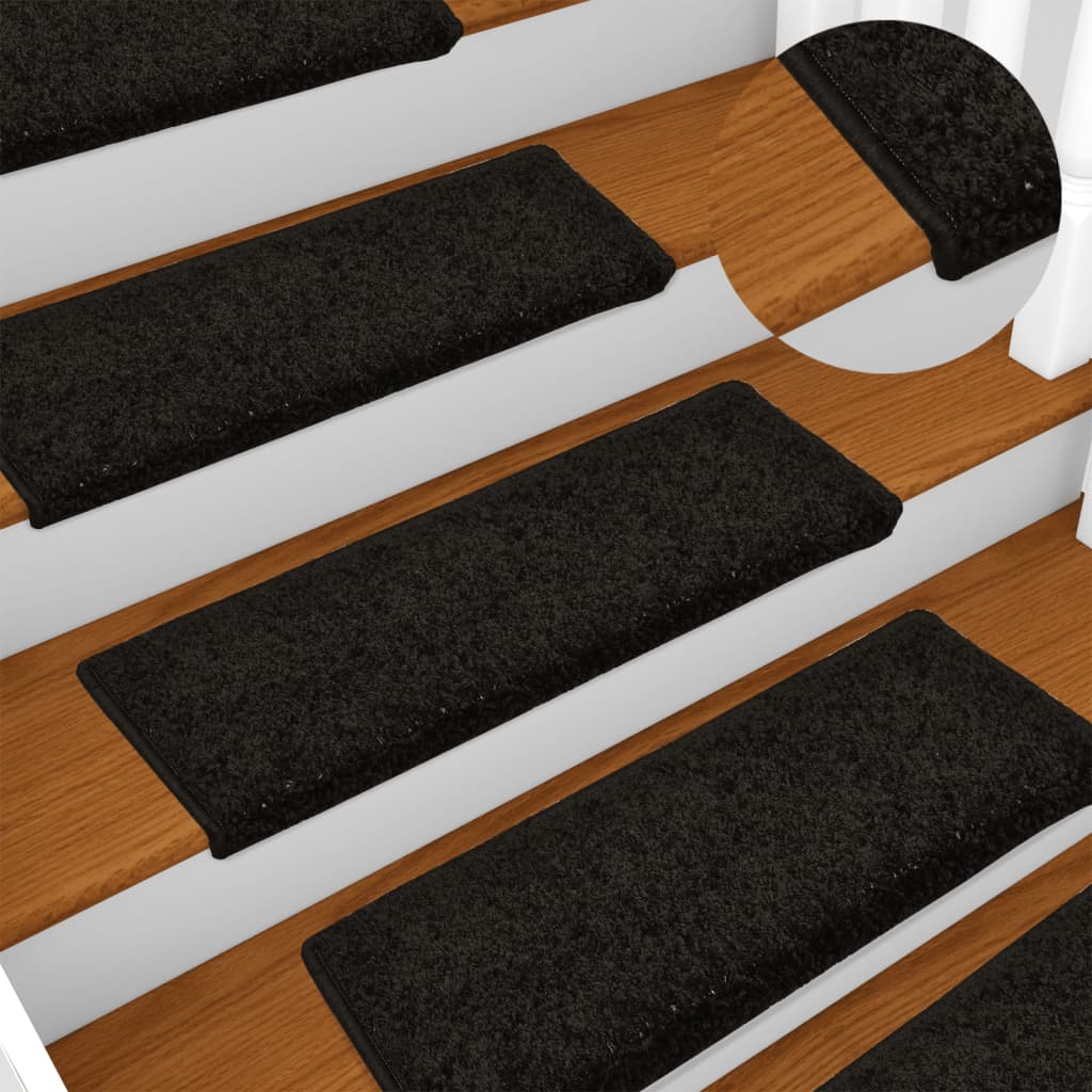 Tappetini per scale 15 pz 65x21x4 cm Nero Bordo rettangolare