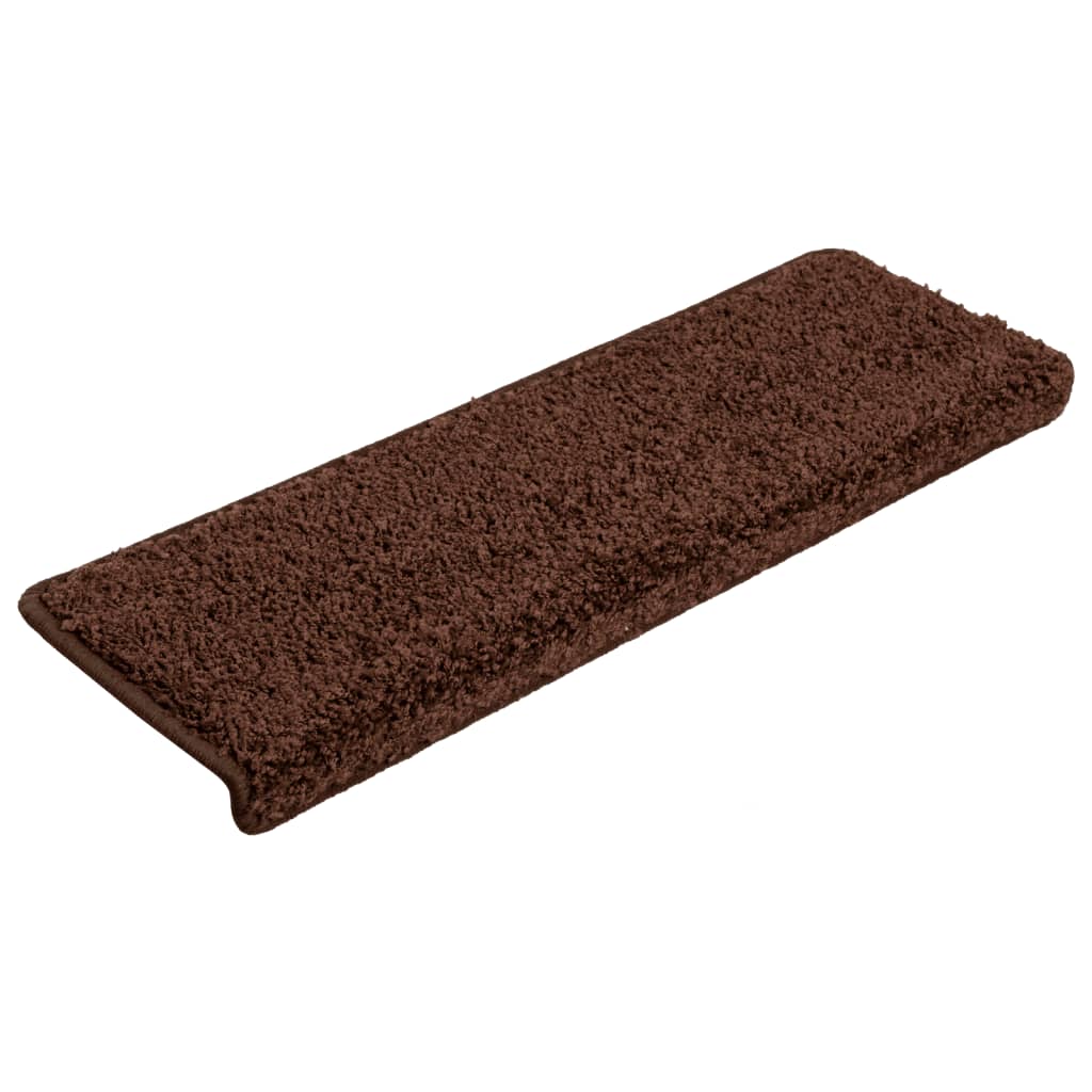 Tappetini per scale 15 pz 65x21x4 cm Marrone Bordo rettangolare