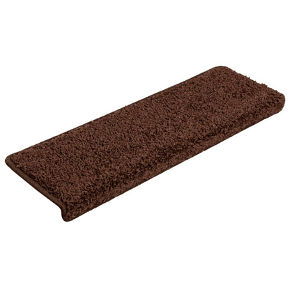 Tappetini per scale 15 pz 65x21x4 cm Marrone Bordo rettangolare
