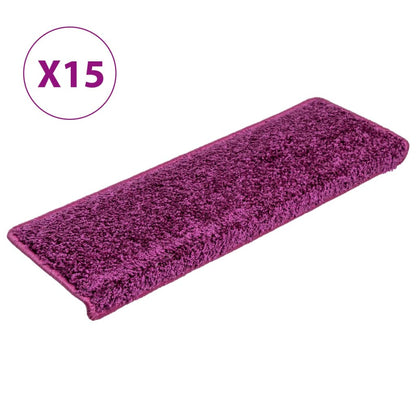 Tappetini per scale 15 pz 65x21x4 cm Viola Bordo rettangolare