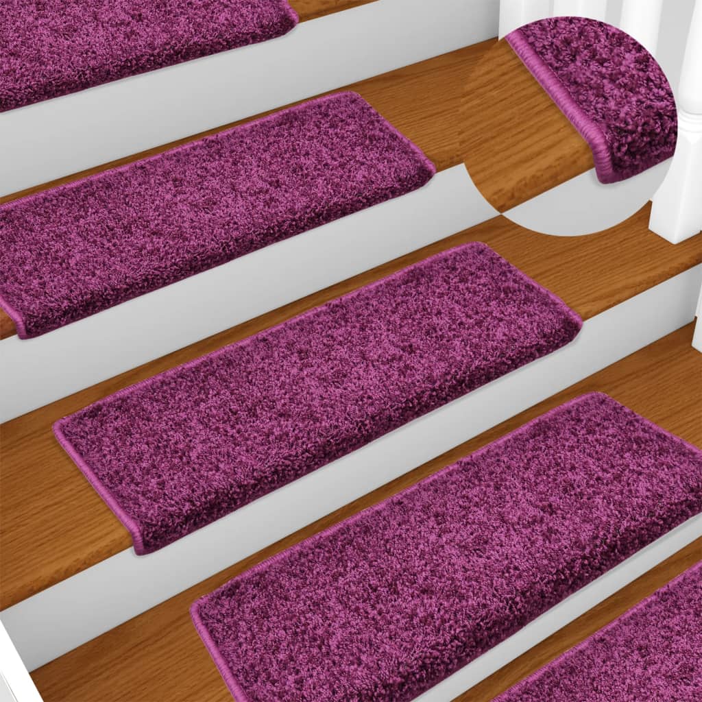 Tappetini per scale 15 pz 65x21x4 cm Viola Bordo rettangolare