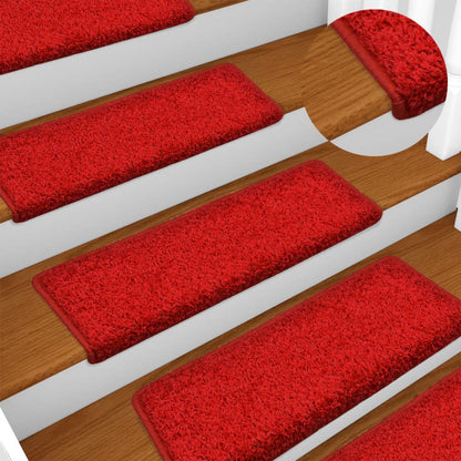 Tappetini per scale 15 pz 65x21x4 cm Rosso Bordo rettangolare