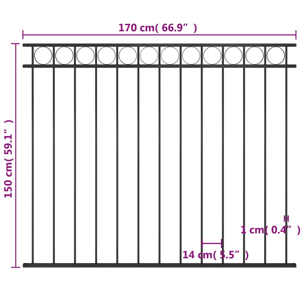 Pannello di Recinzione in Acciaio 1,7x1,5 m Nero