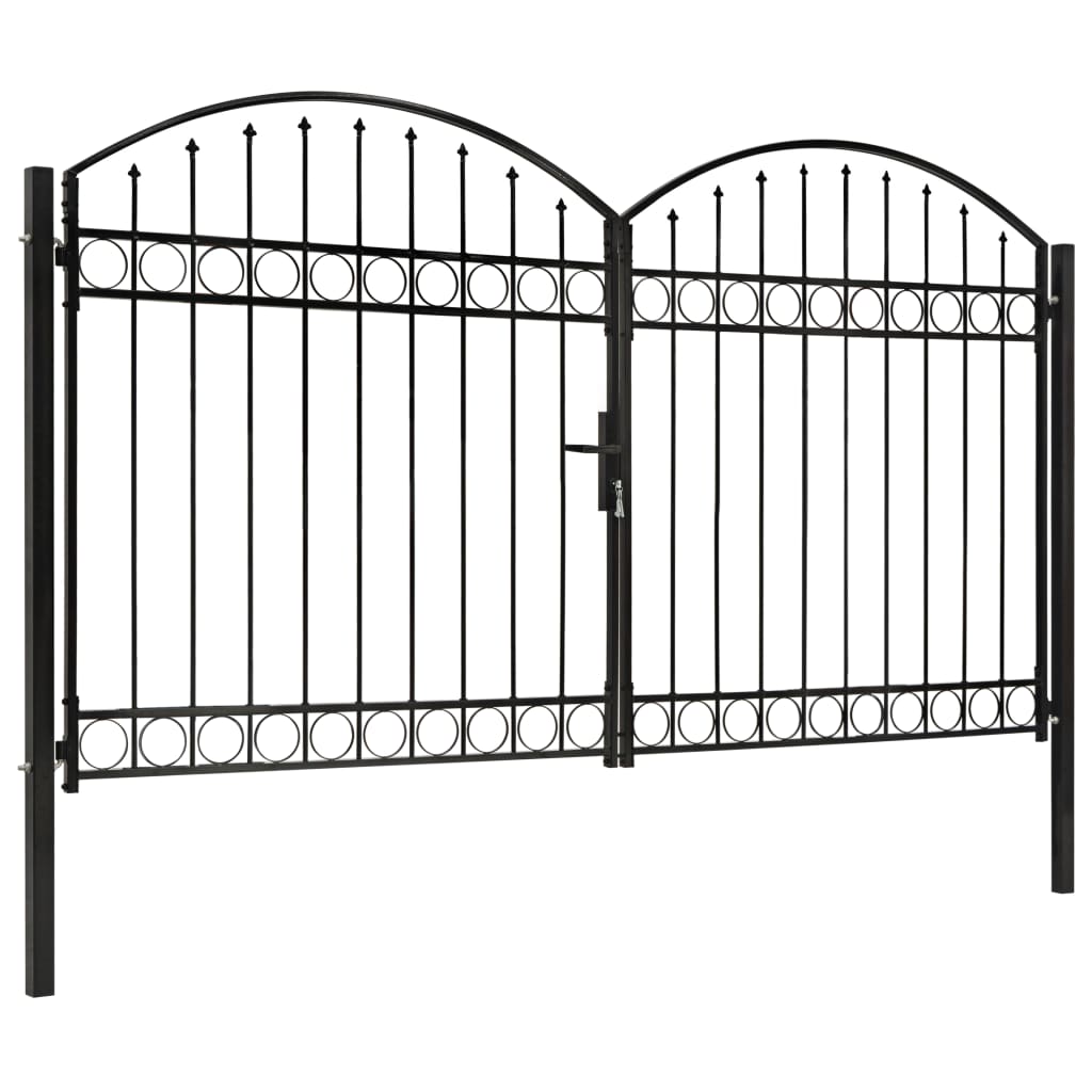 Cancello a Doppia Anta ad Arco in Acciaio 300x200 cm Nero