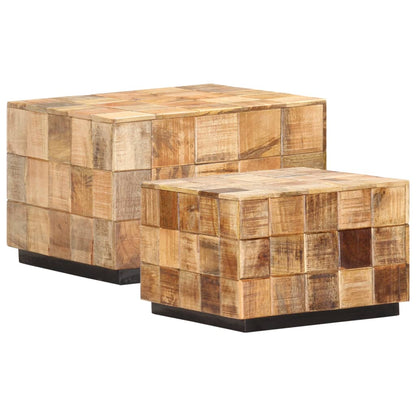 Tavolini da Salotto 2 pz a Blocchi Legno di Mango Grezzo