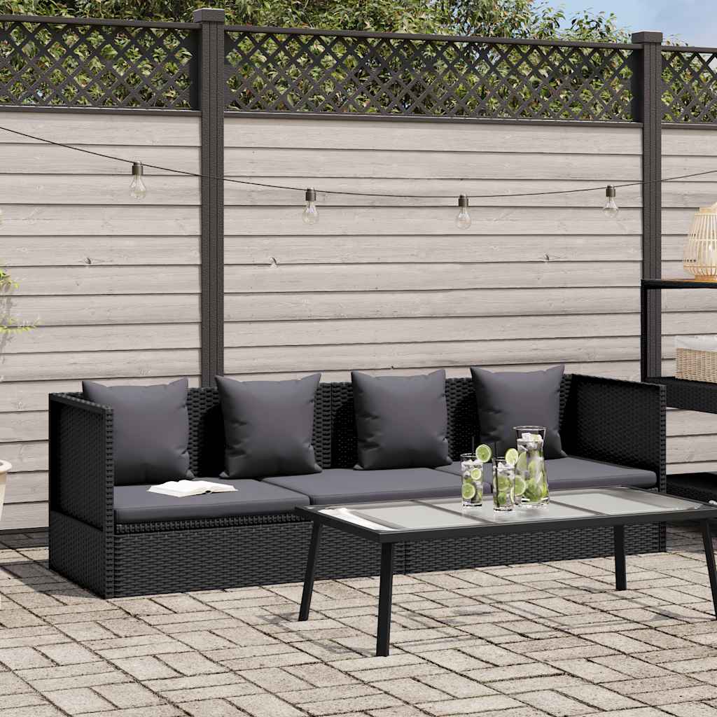 Lettino da Giardino con Cuscini in Polyrattan Nero