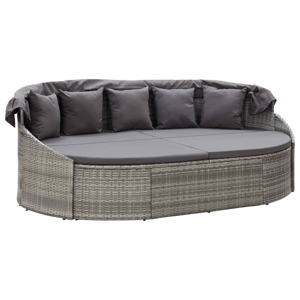 Lettino Prendisole con Baldacchino in Polyrattan Grigio