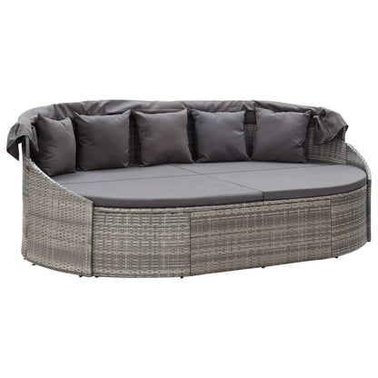Lettino Prendisole con Baldacchino in Polyrattan Grigio