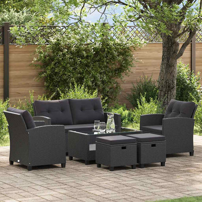 Set Divani da Giardino 6 pz con Cuscini in Polyrattan Nero