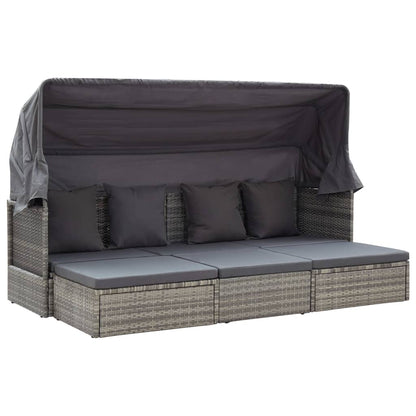 Lettino da Giardino con Tettuccio in Polyrattan Grigio MÃƒÂ©lange