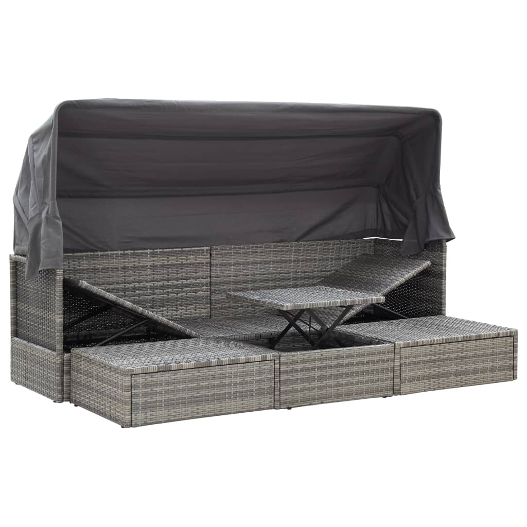Lettino da Giardino con Tettuccio in Polyrattan Grigio MÃƒÂ©lange