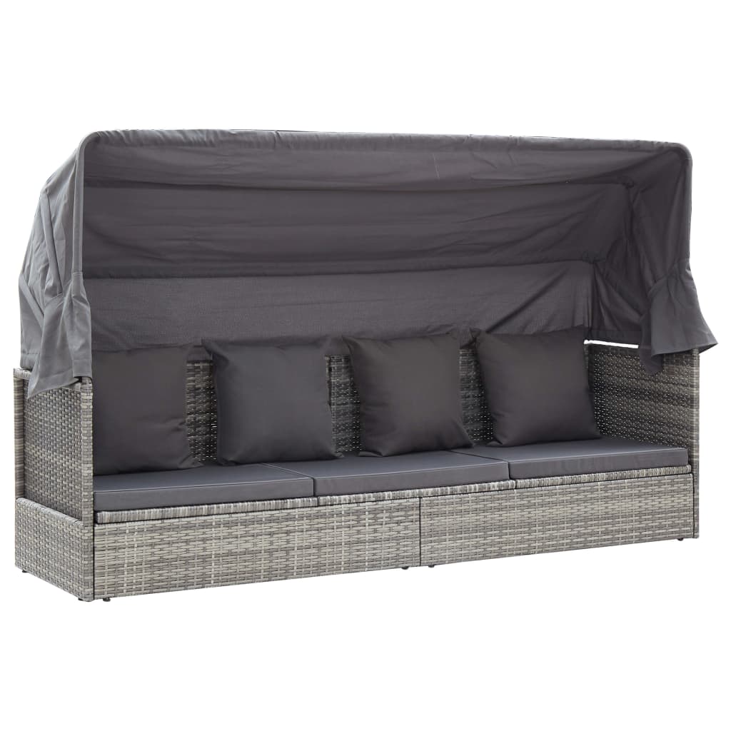 Lettino da Giardino con Tettuccio in Polyrattan Grigio MÃƒÂ©lange