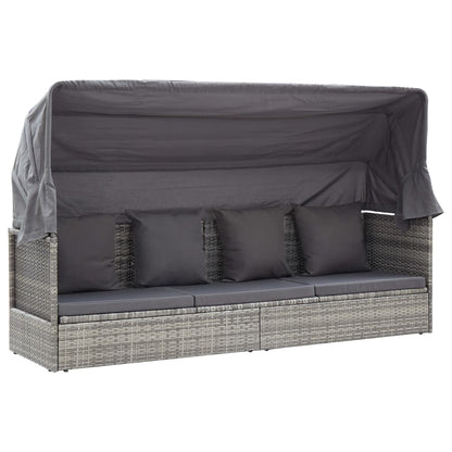 Lettino da Giardino con Tettuccio in Polyrattan Grigio MÃƒÂ©lange