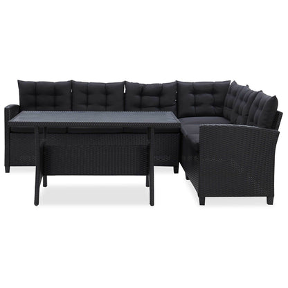 Set di mobili da esterno Nero polyrattan