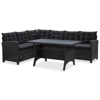 Set di mobili da esterno Nero polyrattan