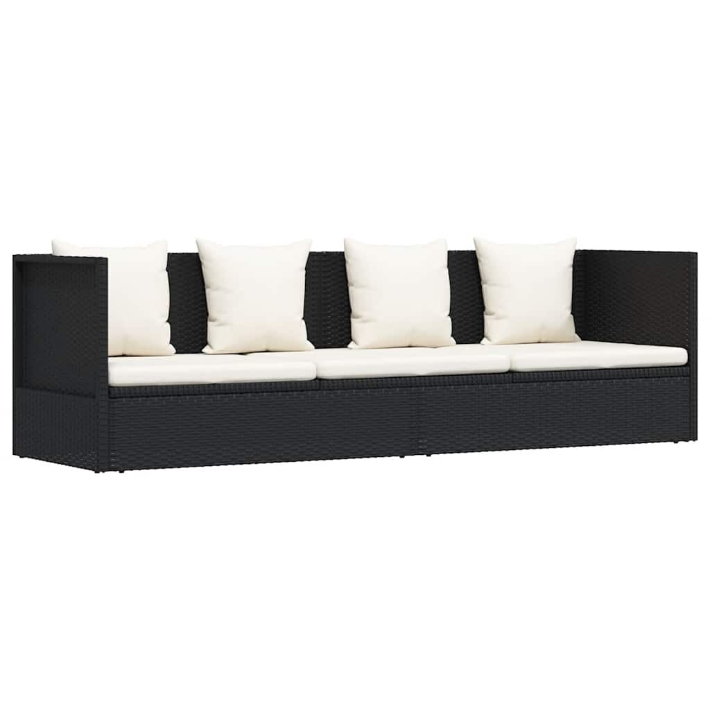 Lettino da Giardino con Cuscini in Polyrattan Nero