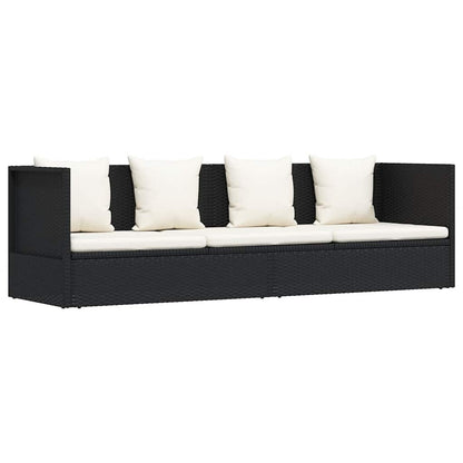 Lettino da Giardino con Cuscini in Polyrattan Nero