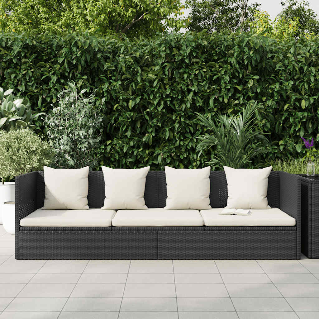 Lettino da Giardino con Cuscini in Polyrattan Nero