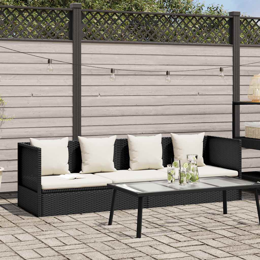 Lettino da Giardino con Cuscini in Polyrattan Nero