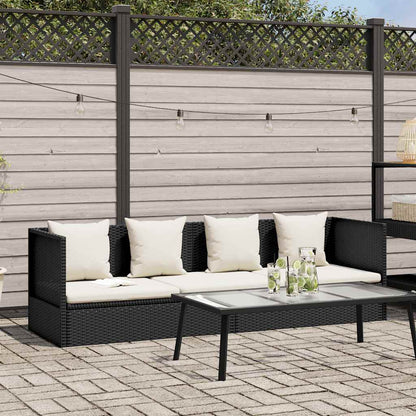 Lettino da Giardino con Cuscini in Polyrattan Nero