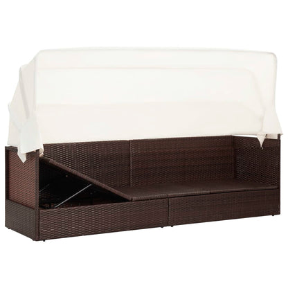 Divano da Giardino con Tettoia in Polyrattan Marrone