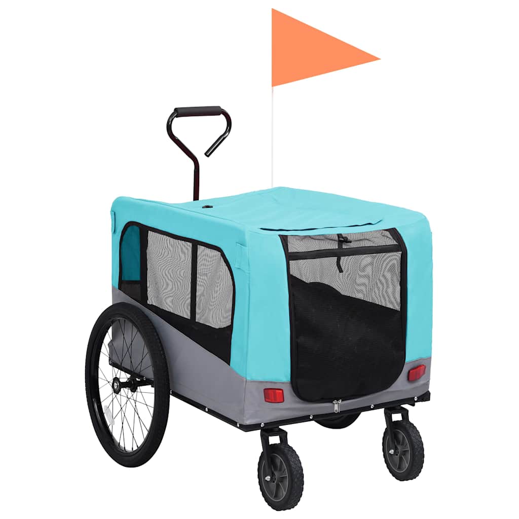 Rimorchio Bici per Animali Carrello Jogging 2in1 Blu e Grigio