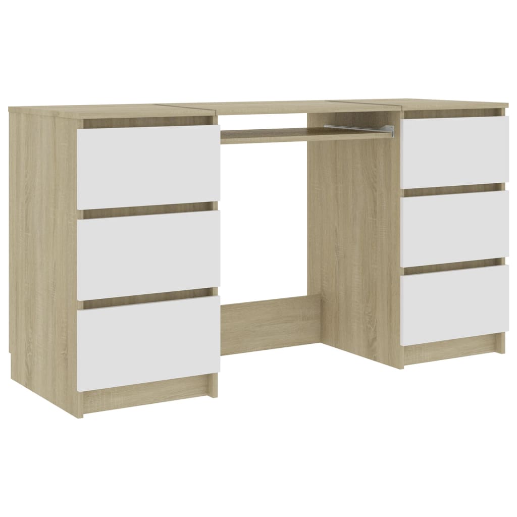 Scrivania Bianca e Rovere Sonoma 140x50x77 cm Legno Multistrato