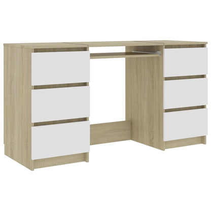 Scrivania Bianca e Rovere Sonoma 140x50x77 cm Legno Multistrato