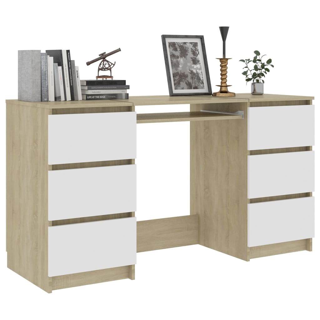 Scrivania Bianca e Rovere Sonoma 140x50x77 cm Legno Multistrato