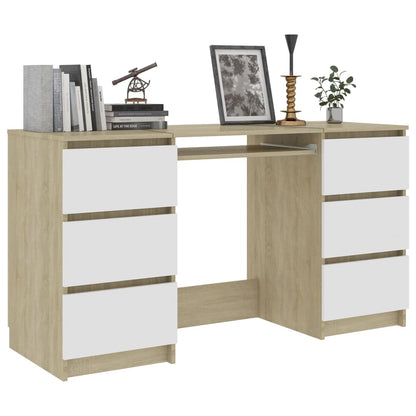 Scrivania Bianca e Rovere Sonoma 140x50x77 cm Legno Multistrato