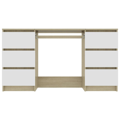 Scrivania Bianca e Rovere Sonoma 140x50x77 cm Legno Multistrato