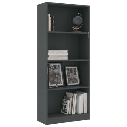 Libreria a 4 Ripiani Grigia 60x24x142 cm in Legno Multistrato