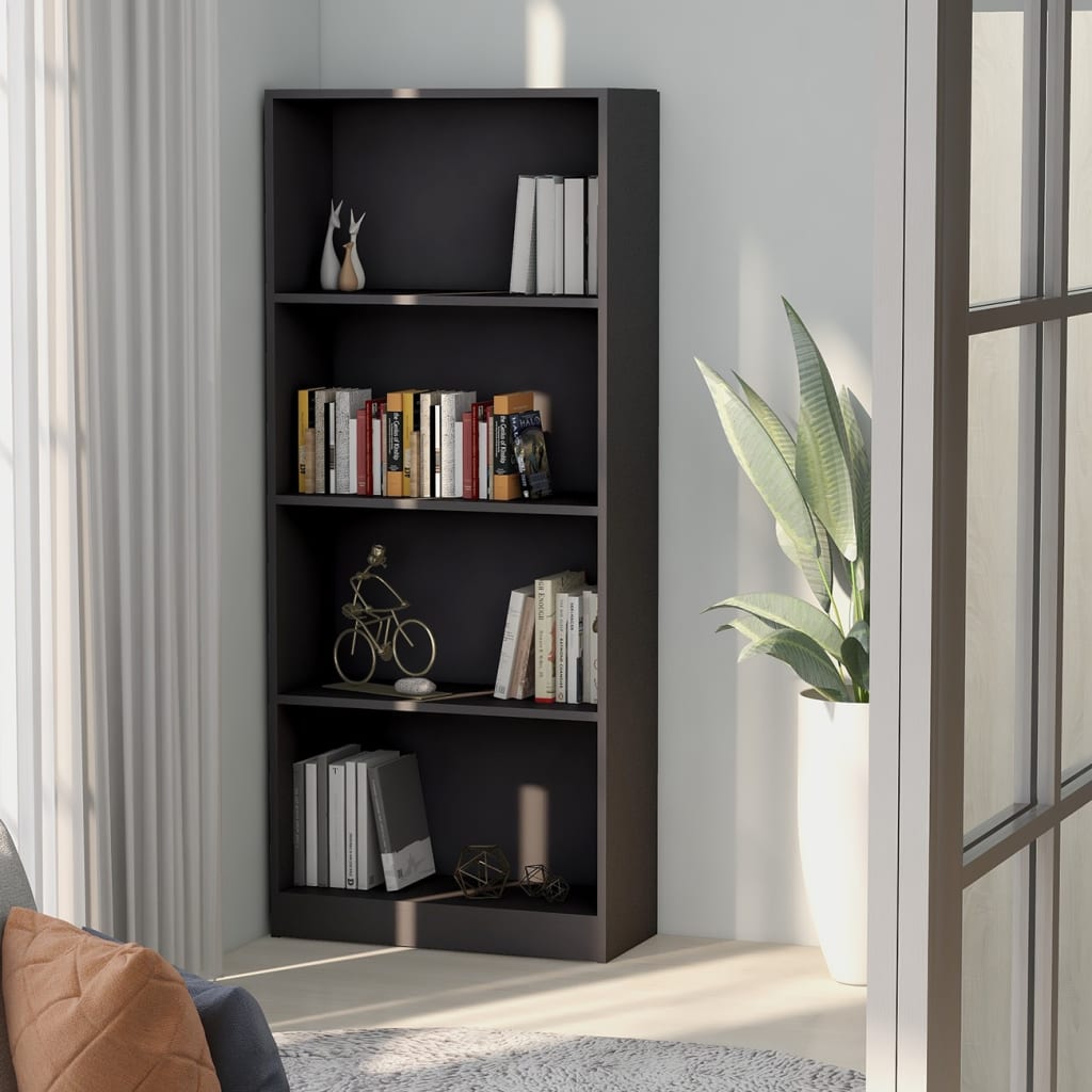 Libreria a 4 Ripiani Grigia 60x24x142 cm in Legno Multistrato