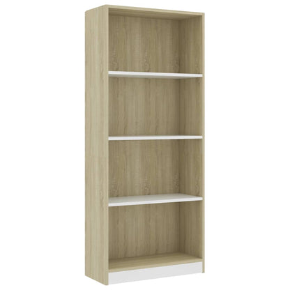 Libreria a 4 Ripiani Bianco e Sonoma 60x24x142cm in Multistrato