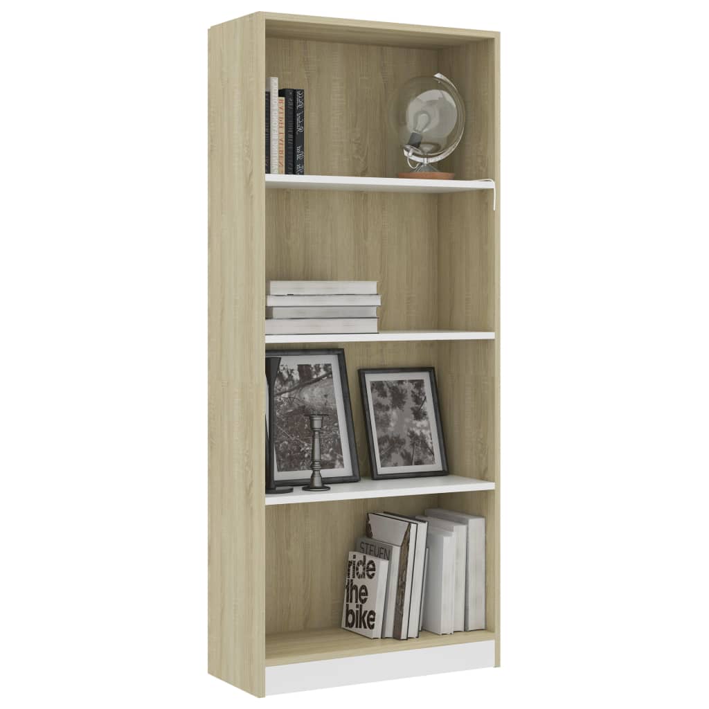 Libreria a 4 Ripiani Bianco e Sonoma 60x24x142cm in Multistrato