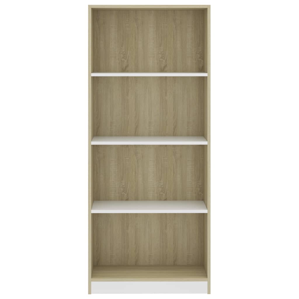 Libreria a 4 Ripiani Bianco e Sonoma 60x24x142cm in Multistrato
