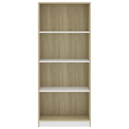 Libreria a 4 Ripiani Bianco e Sonoma 60x24x142cm in Multistrato