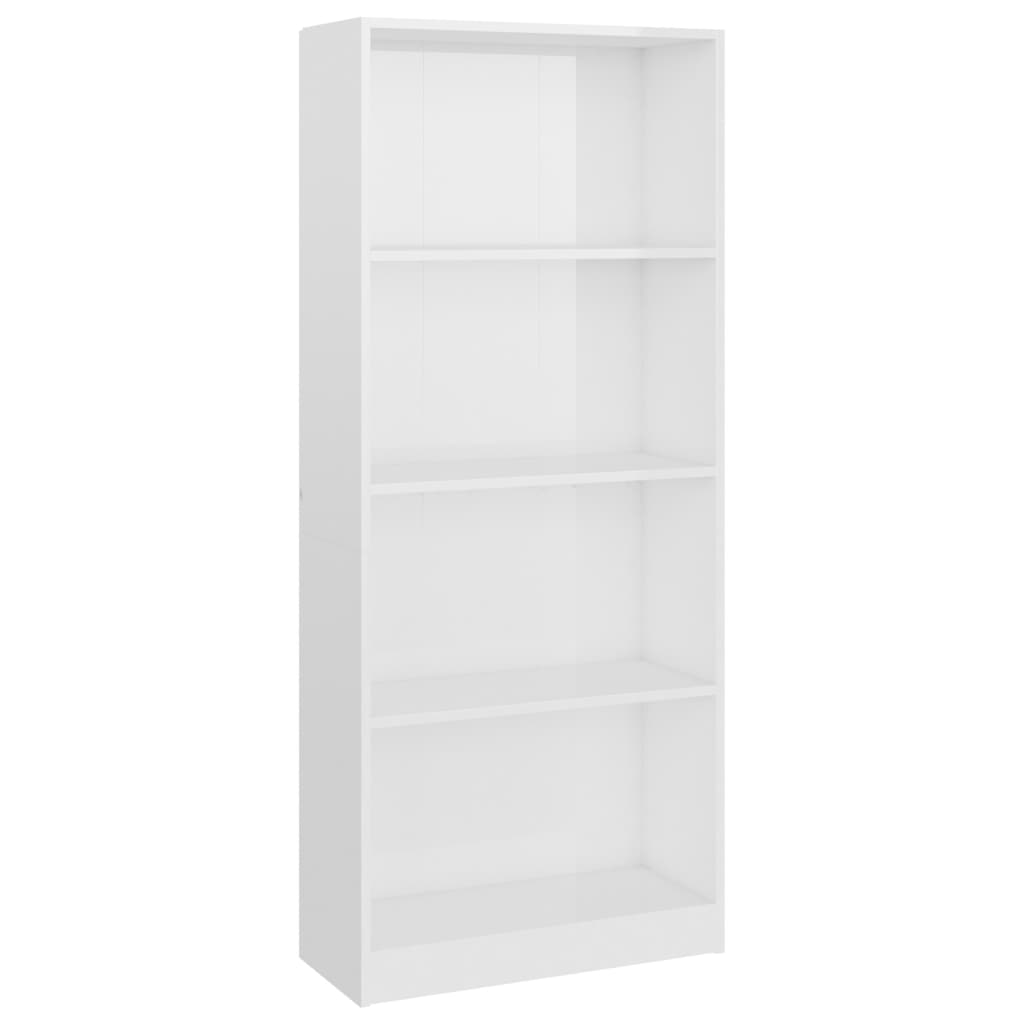 Libreria 4 Ripiani Bianco Lucido 60x24x142 cm Legno Multistrato