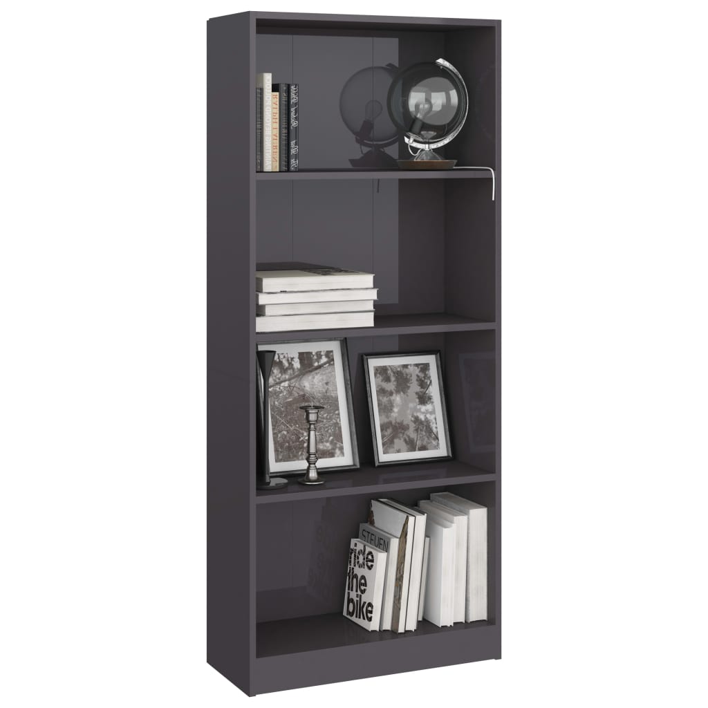 Libreria 4 Ripiani Grigio Lucido 60x24x142 cm Legno Multistrato