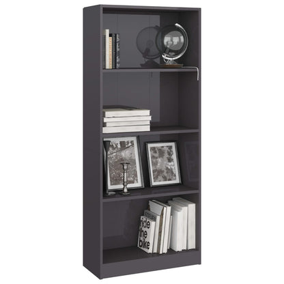 Libreria 4 Ripiani Grigio Lucido 60x24x142 cm Legno Multistrato