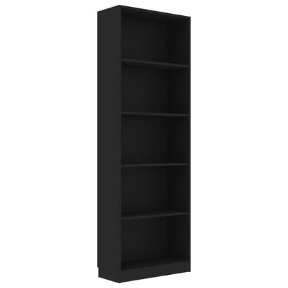 Libreria a 5 Ripiani Nera 60x24x175 cm in Legno Multistrato