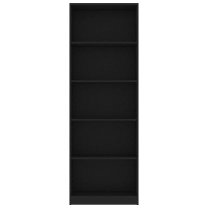 Libreria a 5 Ripiani Nera 60x24x175 cm in Legno Multistrato
