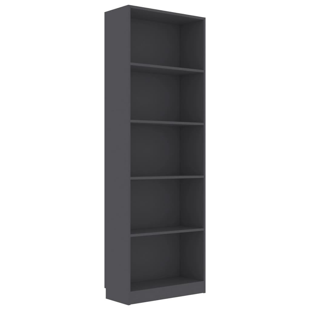 Libreria a 5 Ripiani Grigia 60x24x175 cm in Legno Multistrato