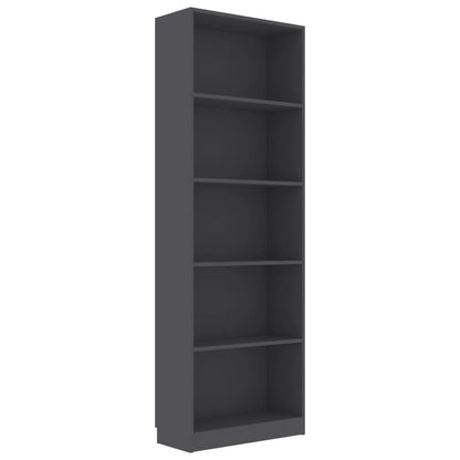 Libreria a 5 Ripiani Grigia 60x24x175 cm in Legno Multistrato