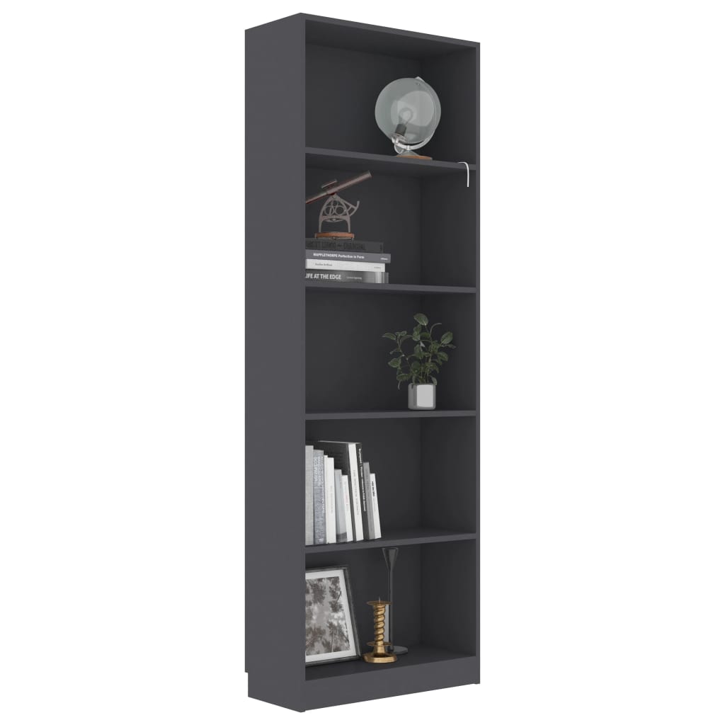 Libreria a 5 Ripiani Grigia 60x24x175 cm in Legno Multistrato